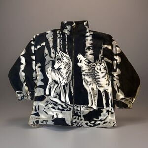 Kokopelli Fleece Jacket Wolf AOP Southwestern Full Zip Womens Large